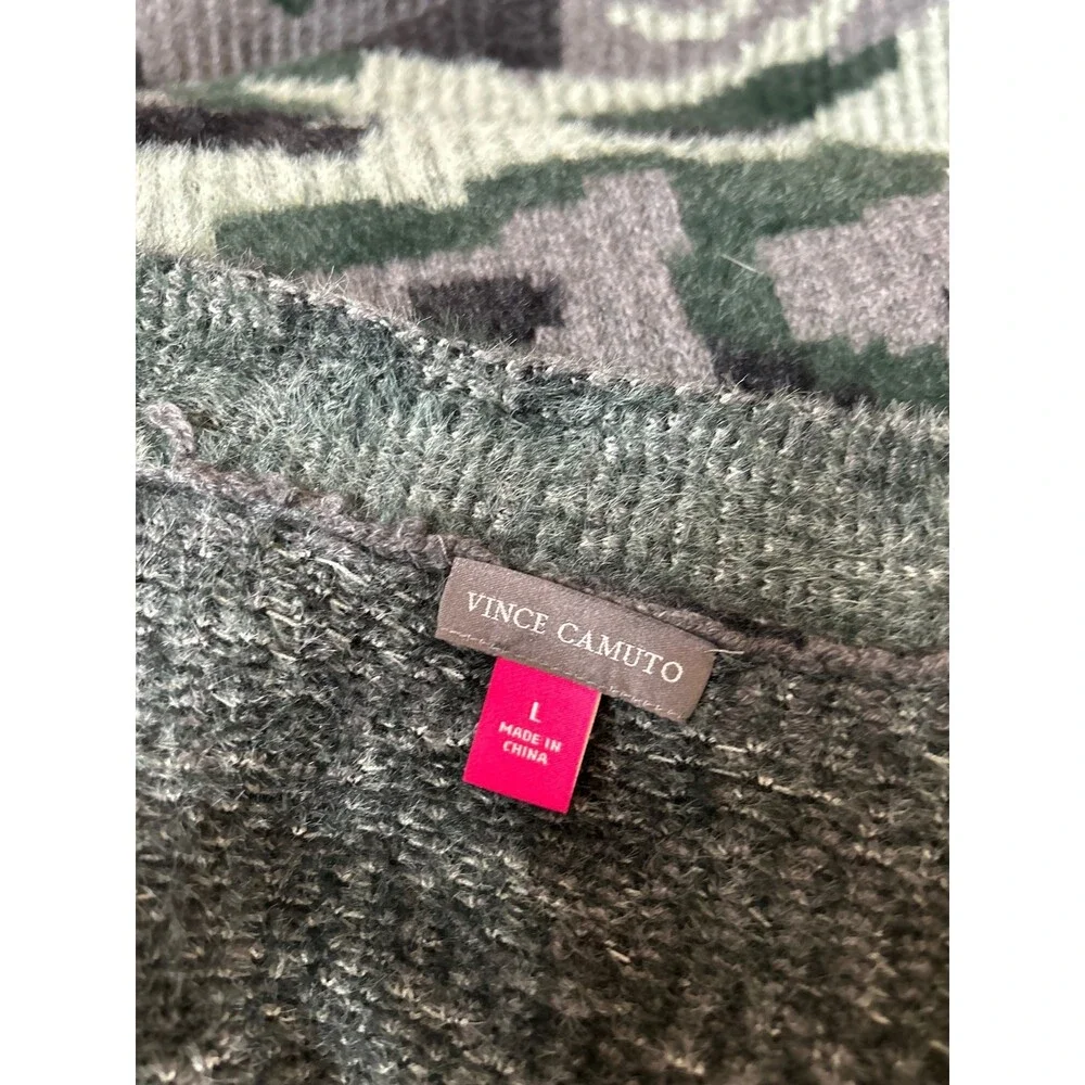 Vince Camuto cardigan sweater camo print eyelash button up V-neck SOFT SZ LG - Picture 5 of 9